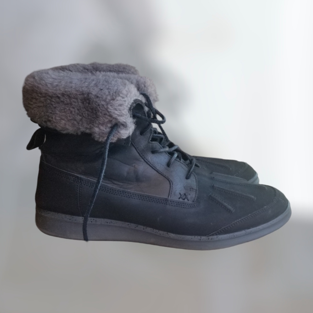 Ugg Faux Fur Lined Black Leather Boots Mens Size 14